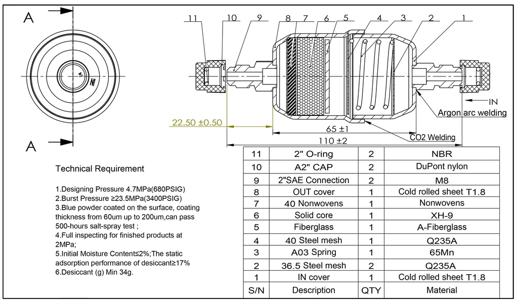 032 - Filter Drier 1/4in SAE Male Flare