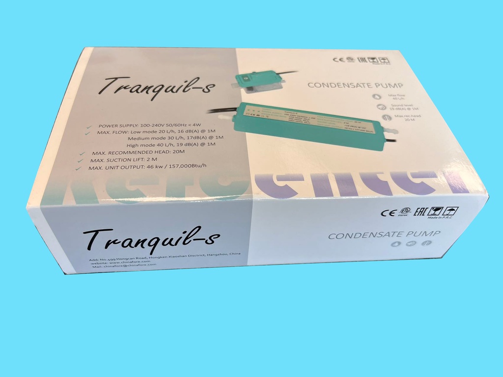 Condensate Pump TRANQUIL S with black rubber 90 degree tube